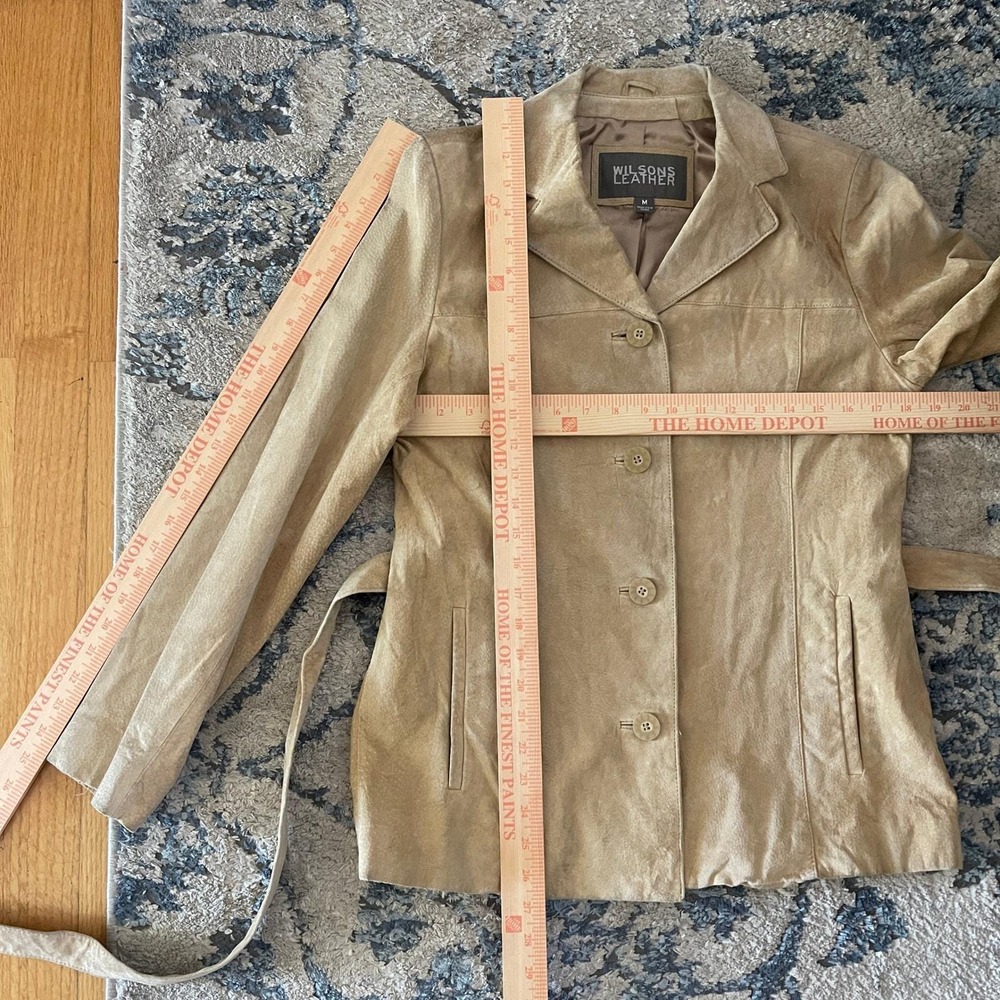 Y2K Wilsons Leather‎ Tan Suede Belted Jacket Button Front Coat Boho Womens M - Picture 11 of 11